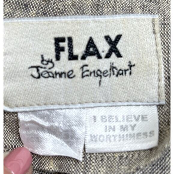 FLAX 100% Linen Zip Front Lightweight Jacket Womens L Lagenlook Gray & Cream - Picture 4 of 8